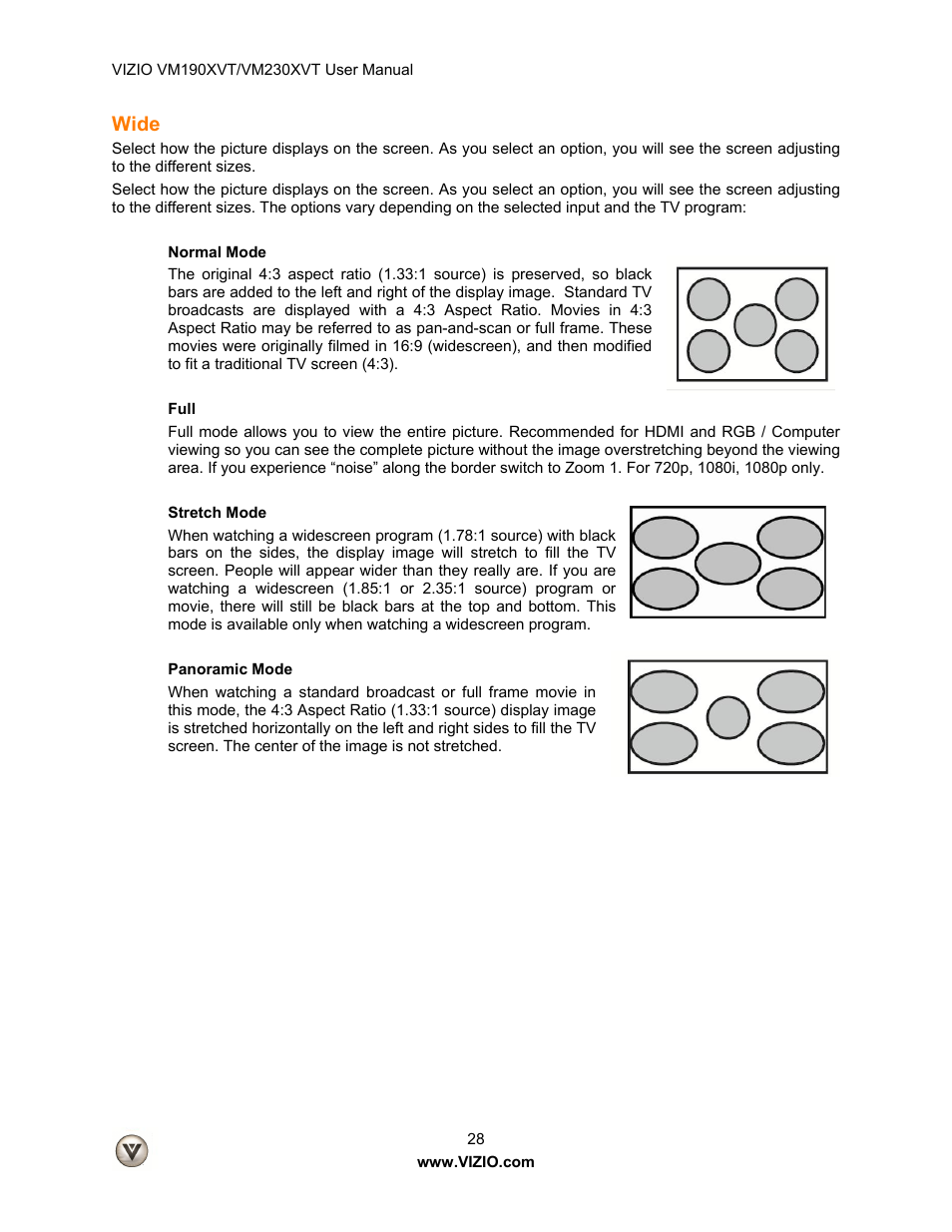 Wide | Vizio VM190XVT User Manual | Page 28 / 51