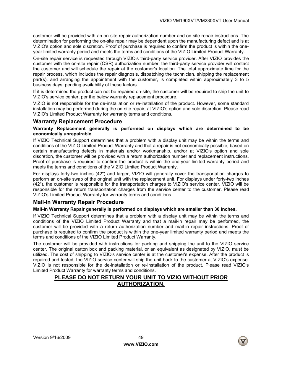 Vizio VM190XVT User Manual | Page 49 / 51