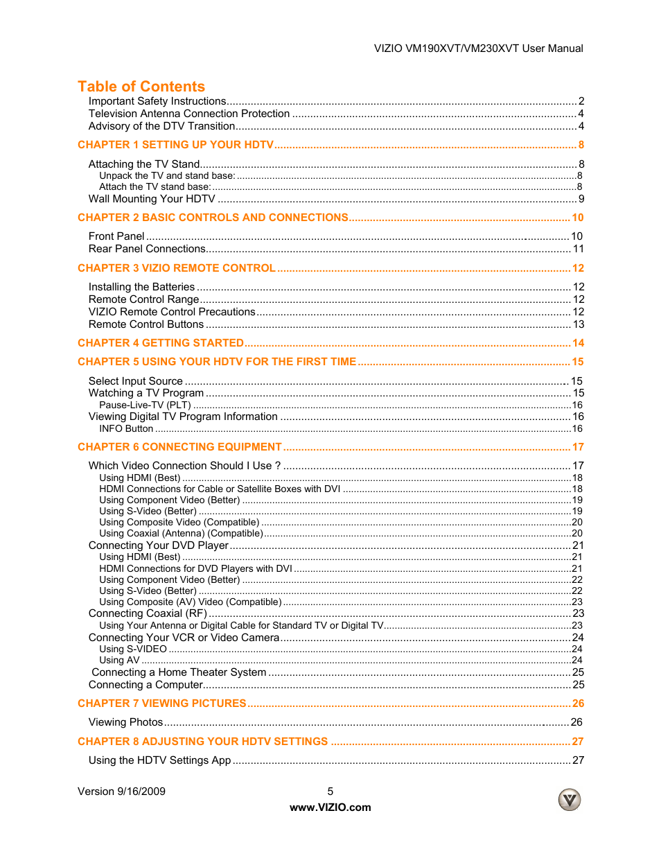 Vizio VM190XVT User Manual | Page 5 / 51