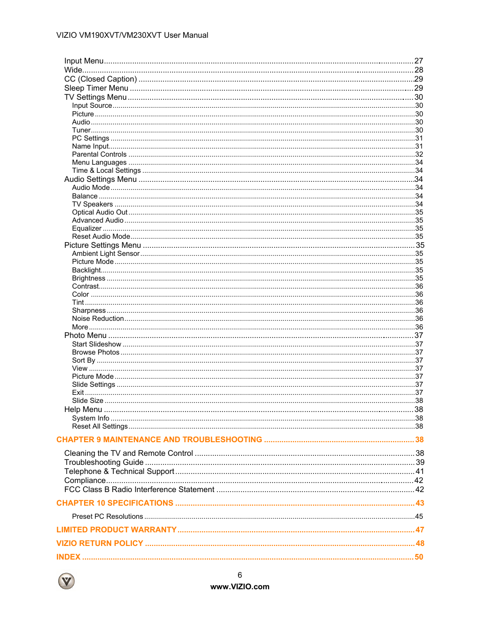 Vizio VM190XVT User Manual | Page 6 / 51