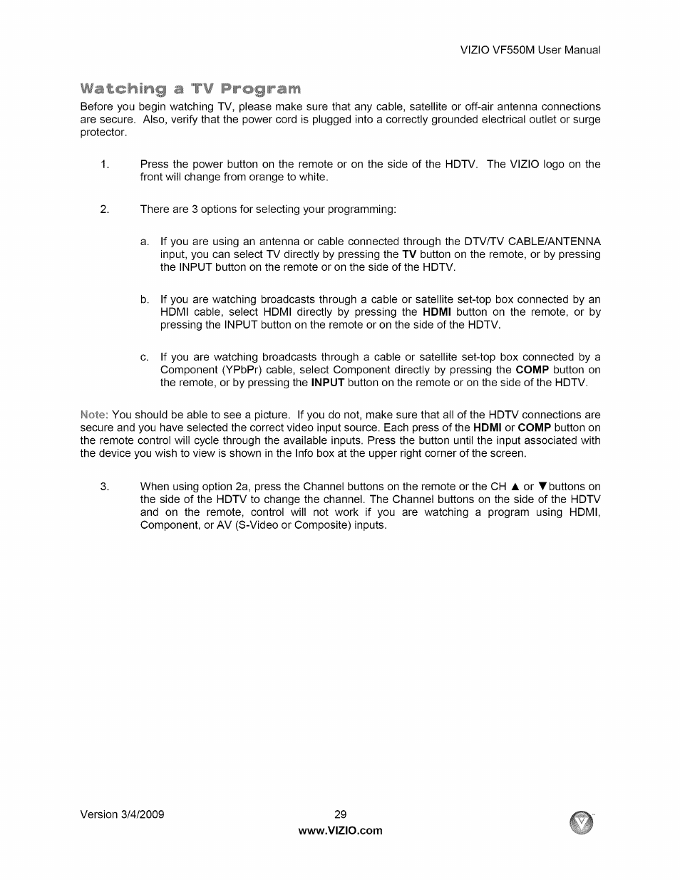 Watching a...fv program | Vizio VF550M User Manual | Page 29 / 57