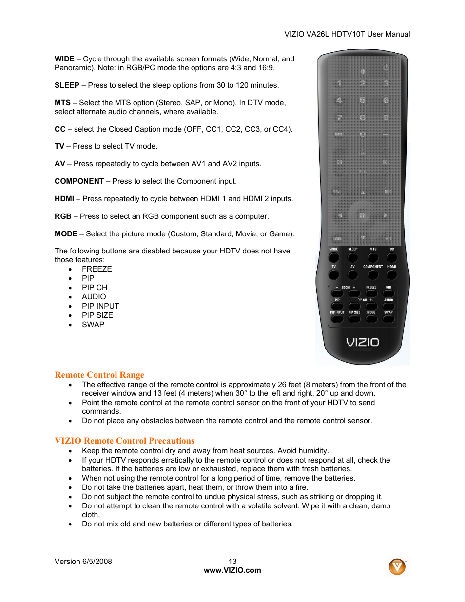 Vizio VA26L User Manual | Page 12 / 70
