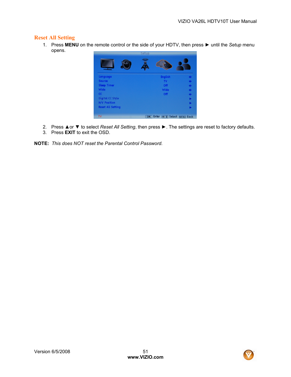 Vizio VA26L User Manual | Page 50 / 70