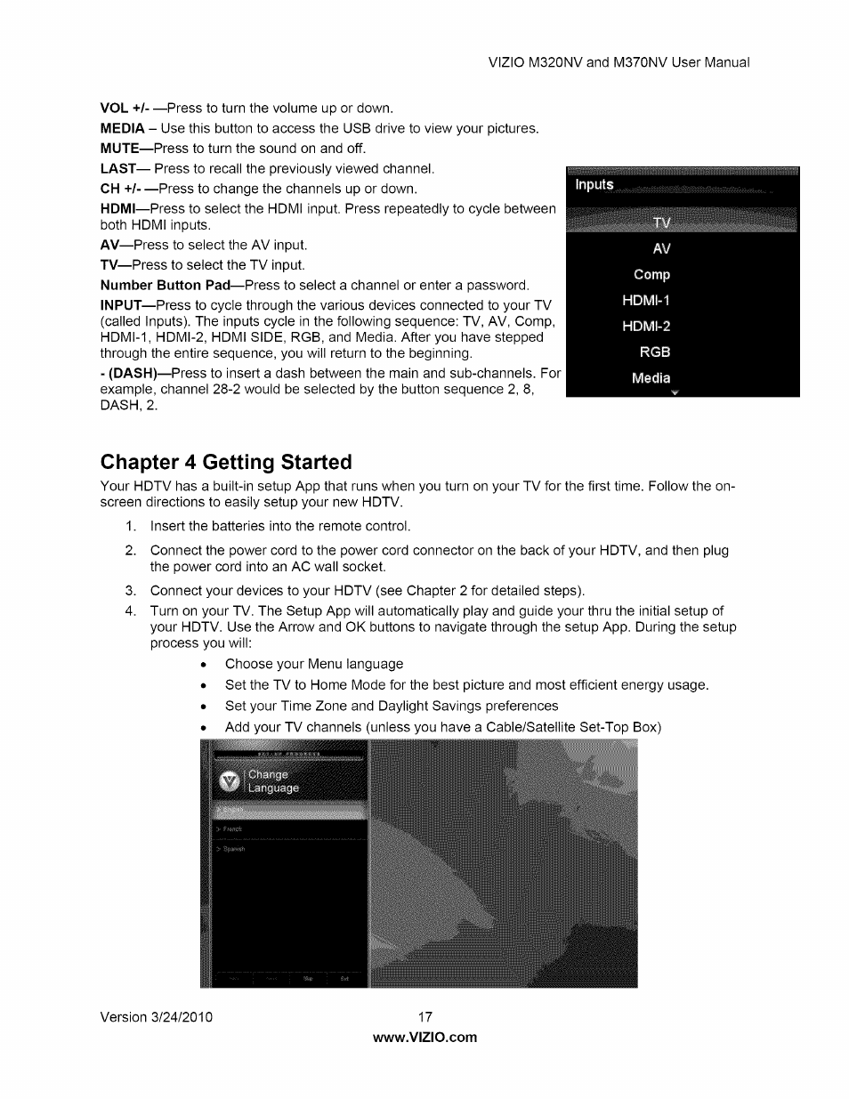 Chapter 4 getting started | Vizio M320NV User Manual | Page 17 / 63
