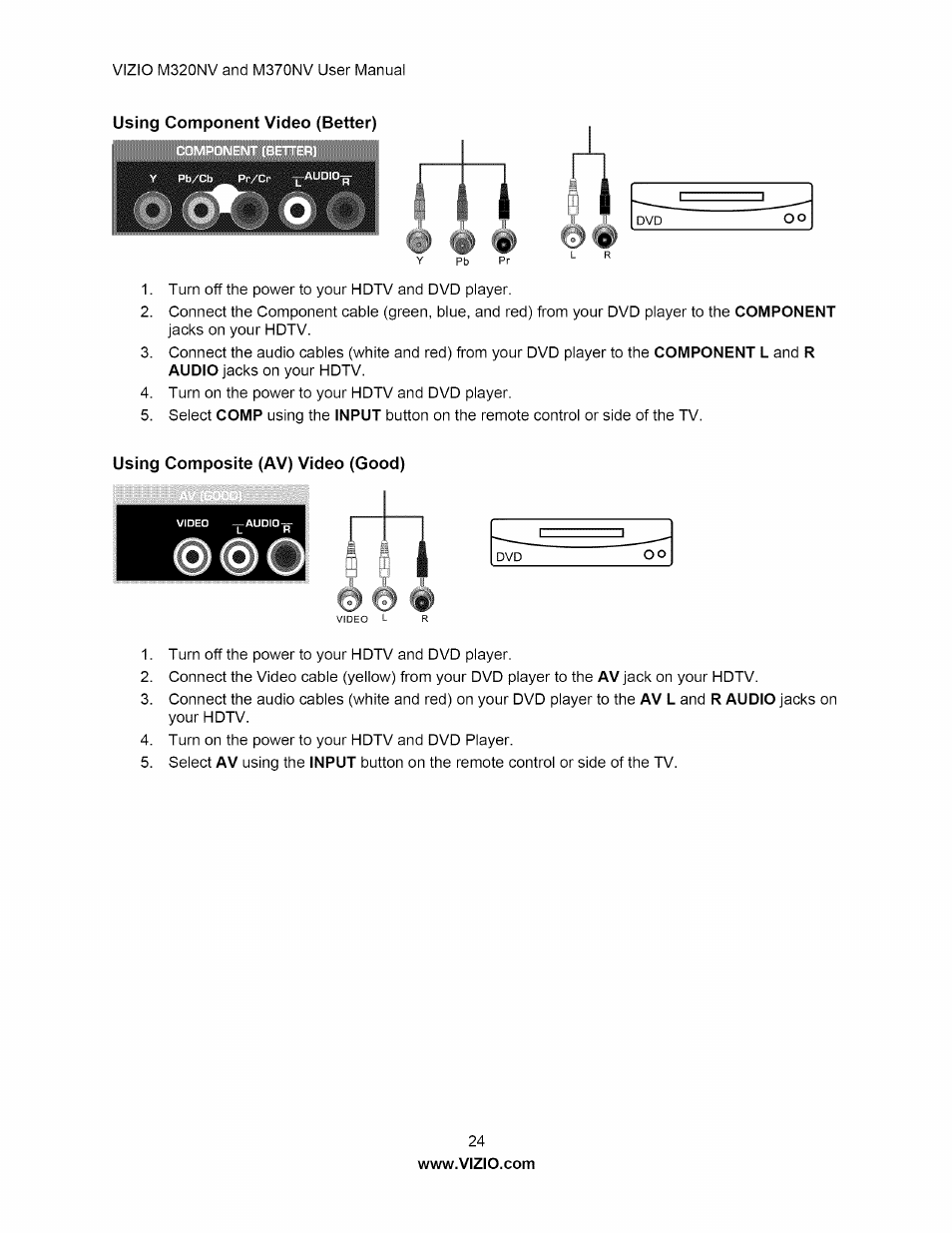 Using composite (av) video (good) | Vizio M320NV User Manual | Page 24 / 63