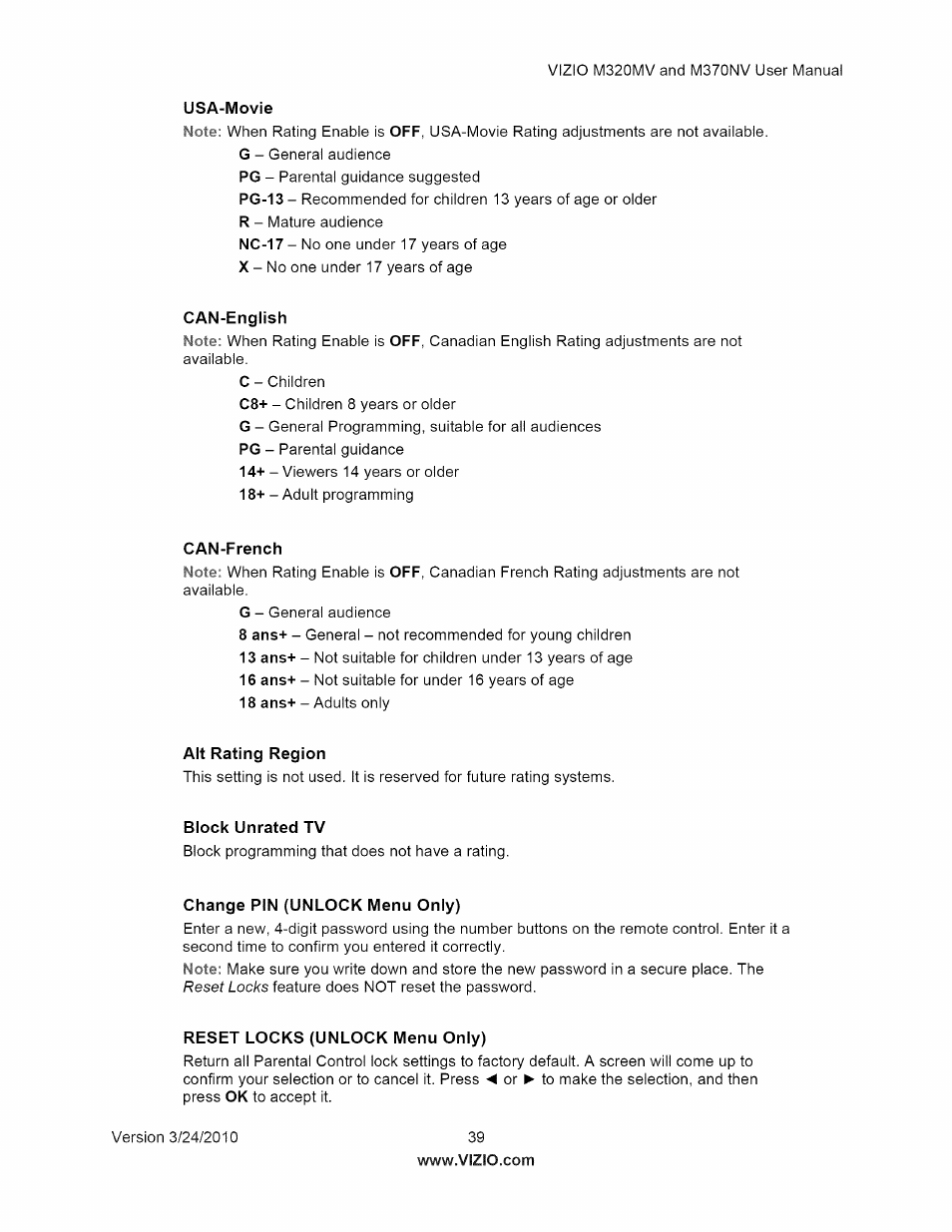 Vizio M320NV User Manual | Page 39 / 63