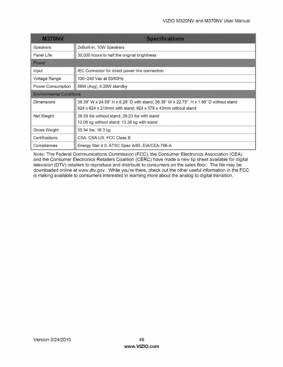 M370nv | Vizio M320NV User Manual | Page 49 / 63