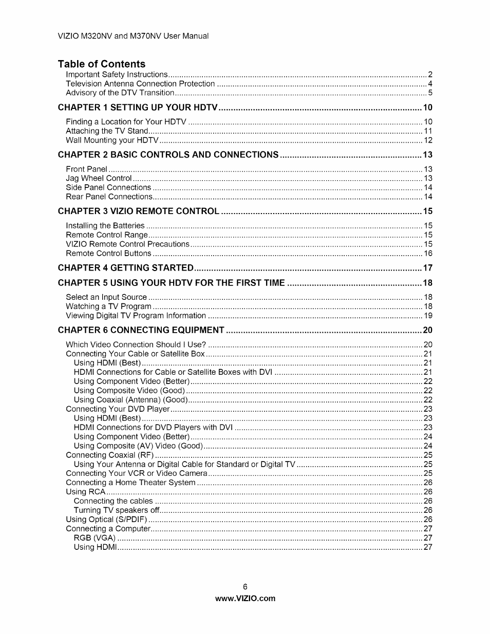 Vizio M320NV User Manual | Page 6 / 63