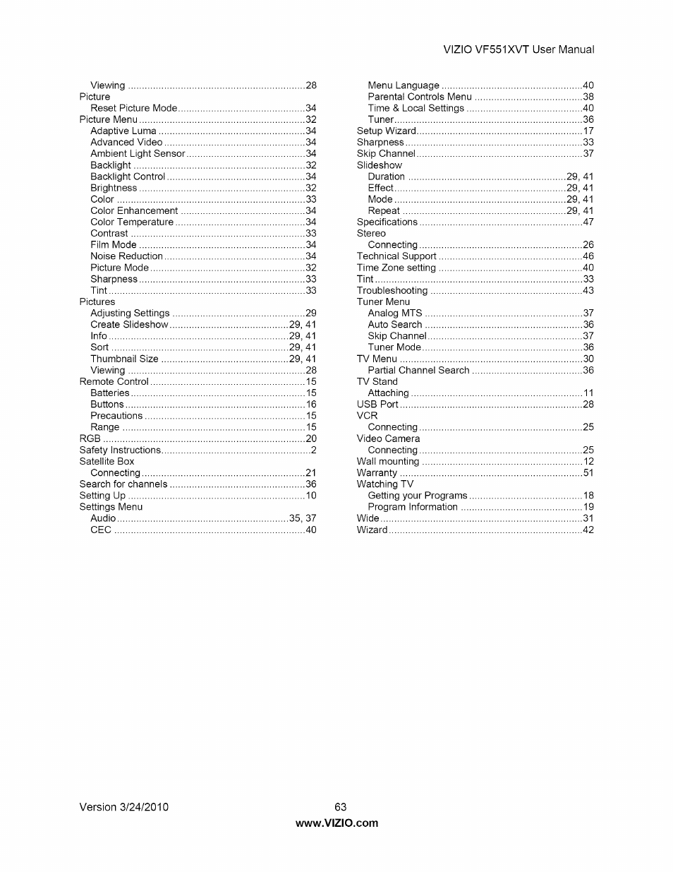 Vizio M320NV User Manual | Page 63 / 63