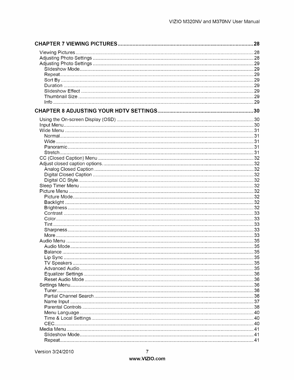 Vizio M320NV User Manual | Page 7 / 63