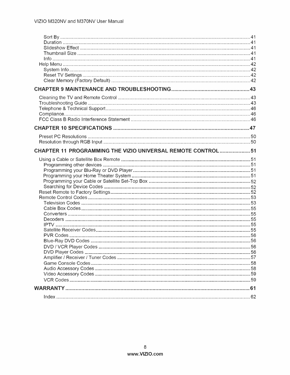 Vizio M320NV User Manual | Page 8 / 63