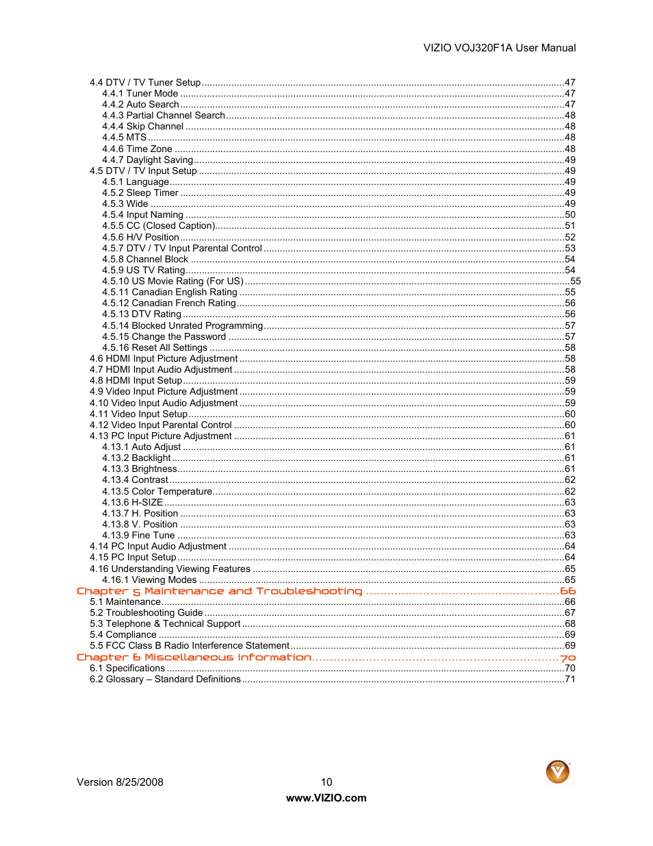 Vizio VOJ320F1A User Manual | Page 10 / 76