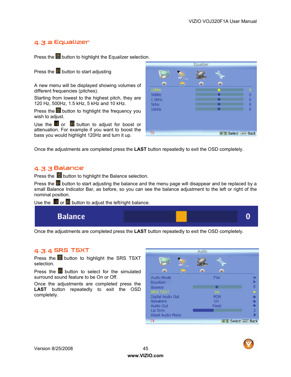 Vizio VOJ320F1A User Manual | Page 45 / 76