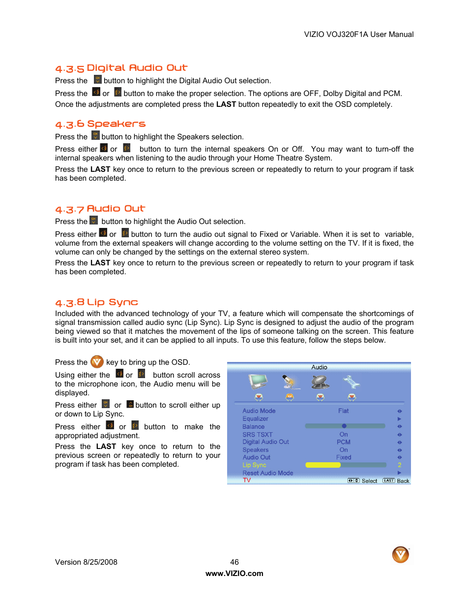 Vizio VOJ320F1A User Manual | Page 46 / 76