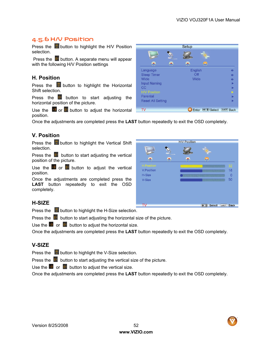 Vizio VOJ320F1A User Manual | Page 52 / 76