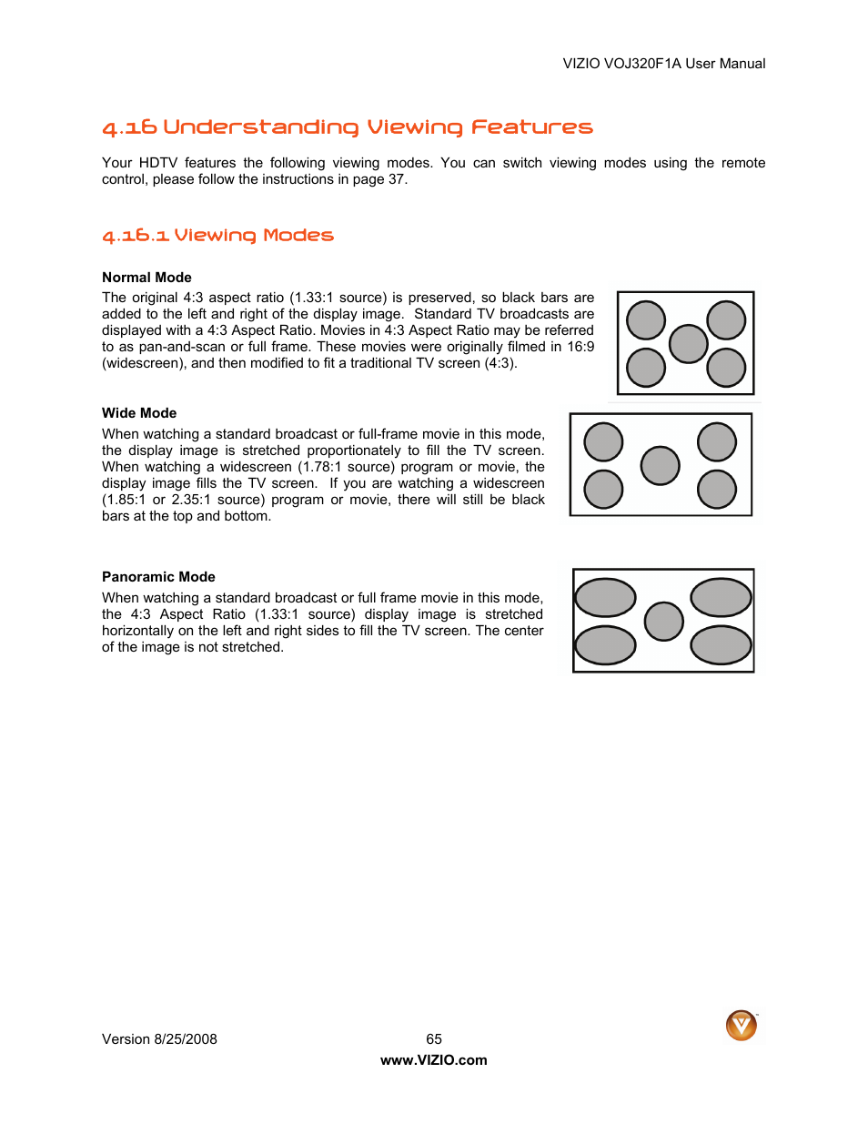 16 understanding viewing features | Vizio VOJ320F1A User Manual | Page 65 / 76