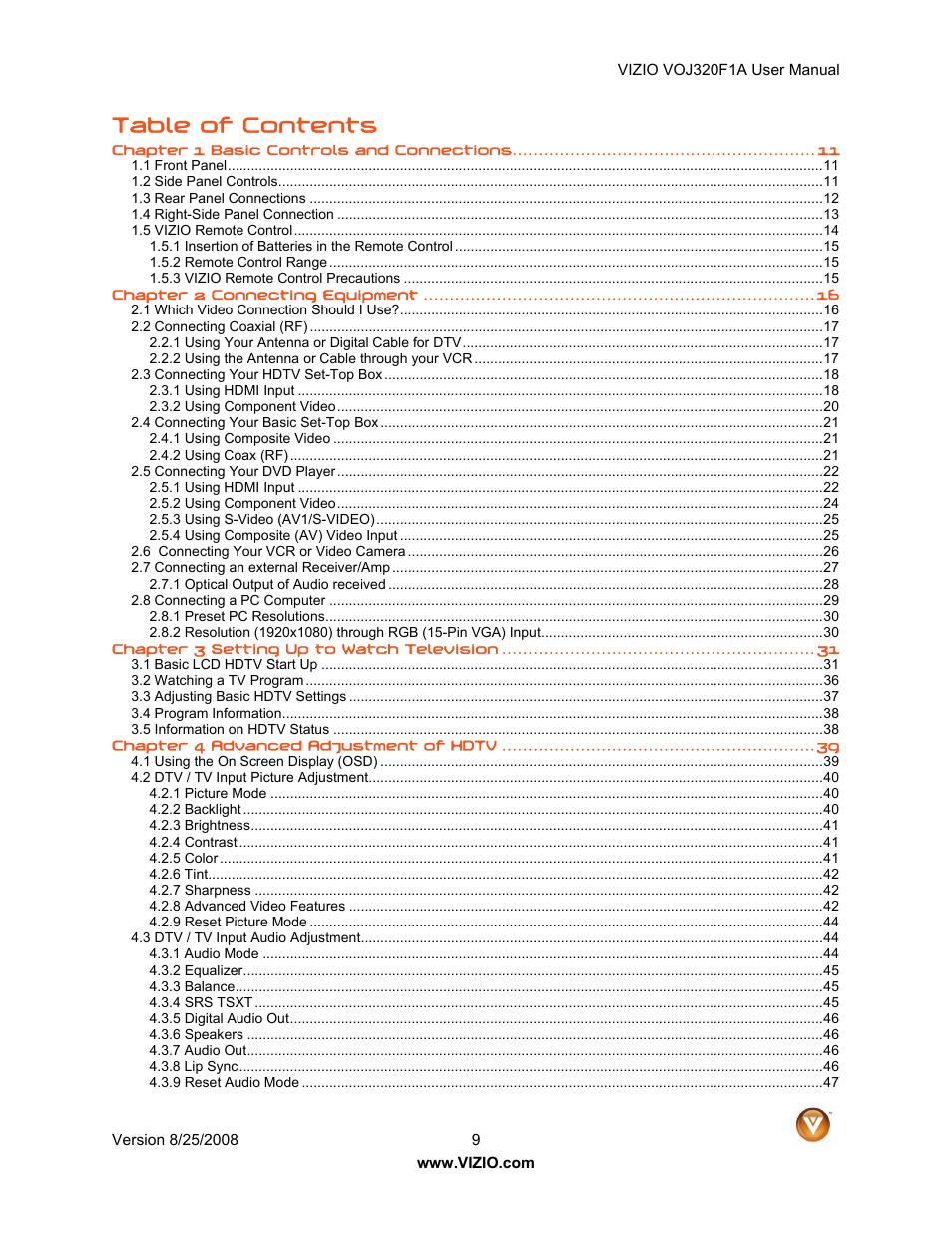 Vizio VOJ320F1A User Manual | Page 9 / 76