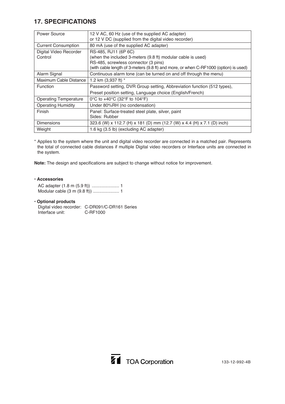 Specifications | Vizio C-RM1000 CU User Manual | Page 60 / 60