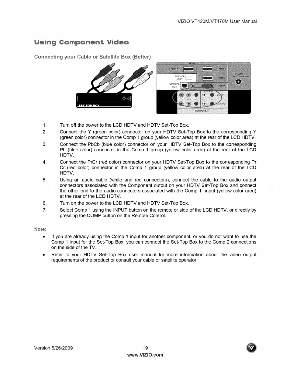 Connecting your cable c | Vizio VT470M User Manual | Page 19 / 63