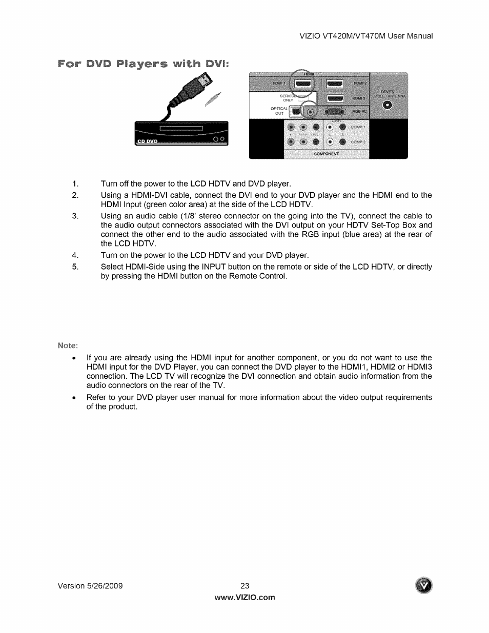 For dvd players w i | Vizio VT470M User Manual | Page 23 / 63