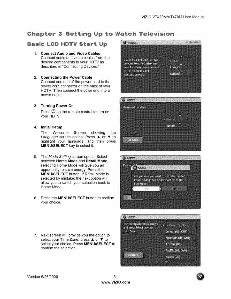 Chapter 3 setting up to, Chapter 3 setting up to basic lcd hdt¥ start up | Vizio VT470M User Manual | Page 31 / 63