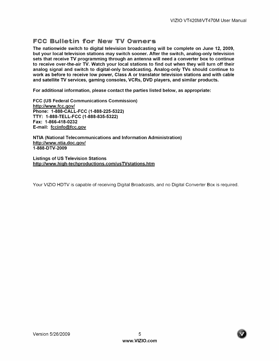 Vizio VT470M User Manual | Page 5 / 63