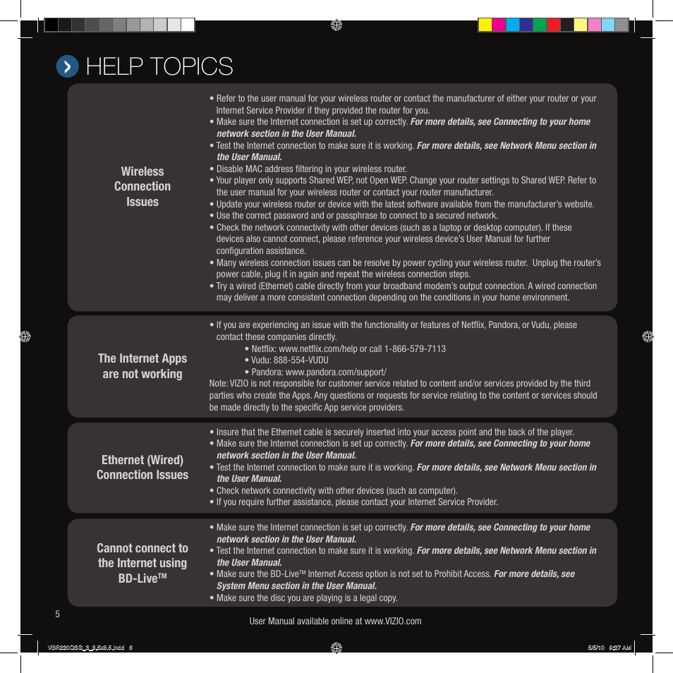 Help topics | Vizio VBR220 User Manual | Page 6 / 12