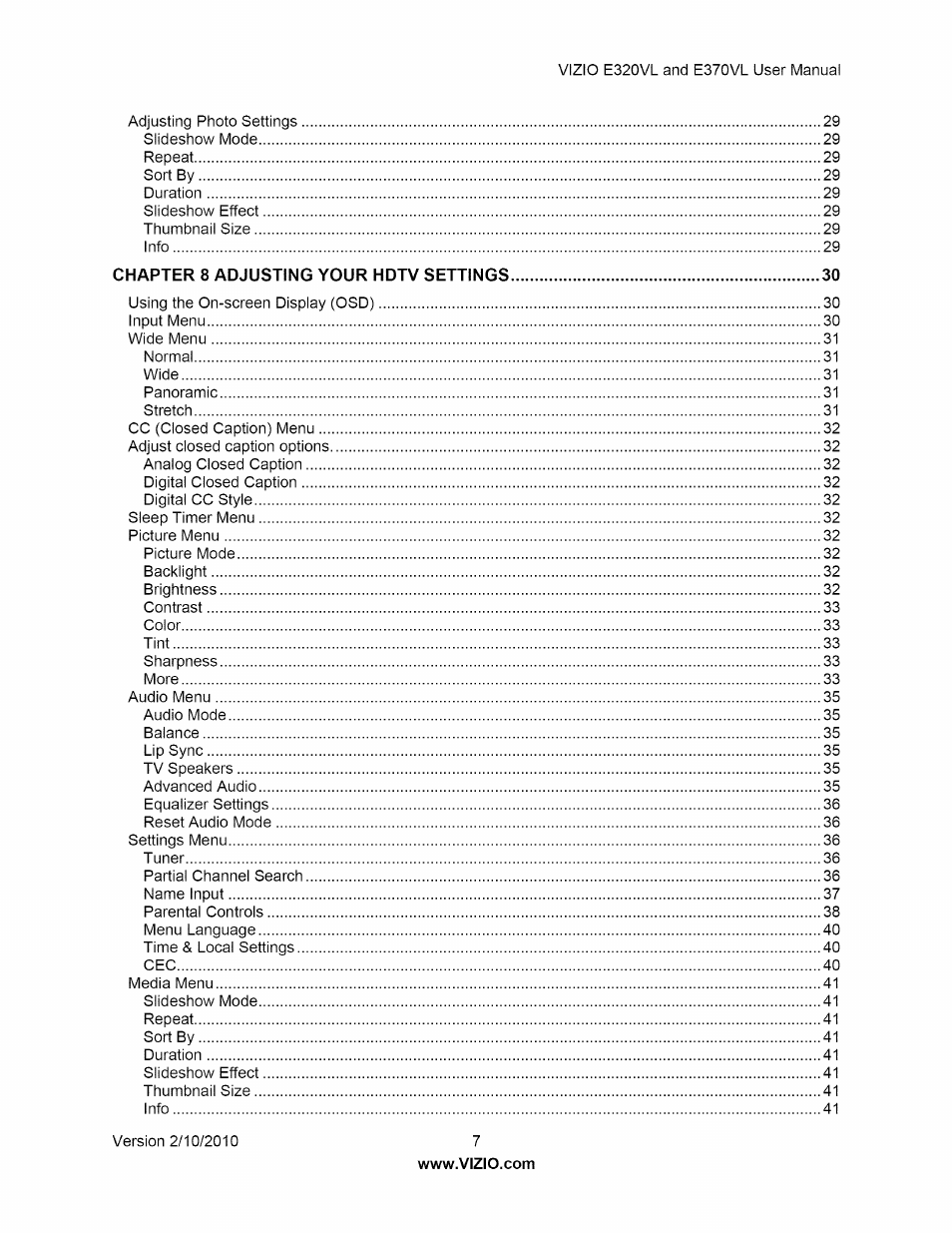 Vizio E320VL User Manual | Page 7 / 54
