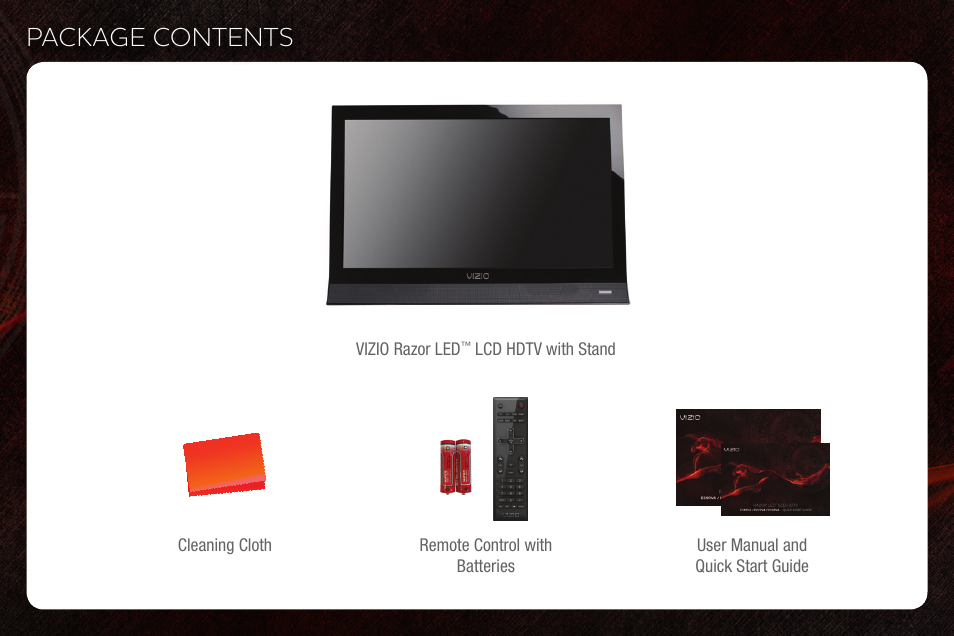 Package contents | Vizio E190VA User Manual | Page 2 / 12