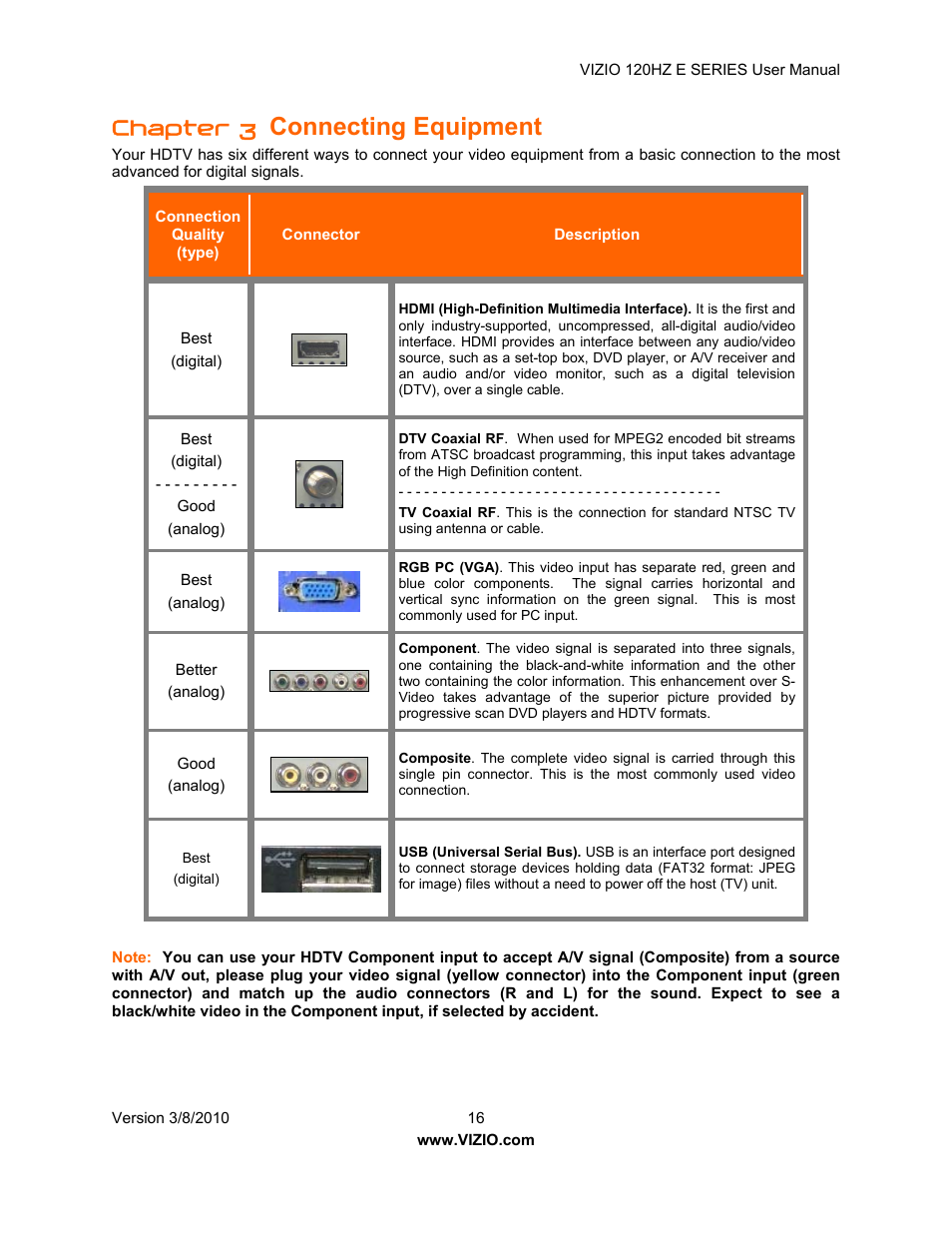 Connecting equipment, Chapter 3 | Vizio LCD E470VA User Manual | Page 16 / 88