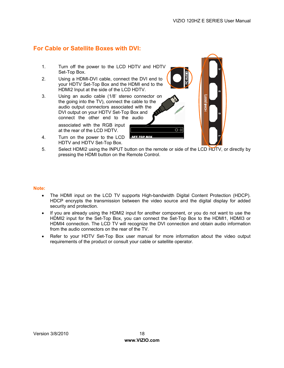 For cable or satellite boxes with dvi | Vizio LCD E470VA User Manual | Page 18 / 88
