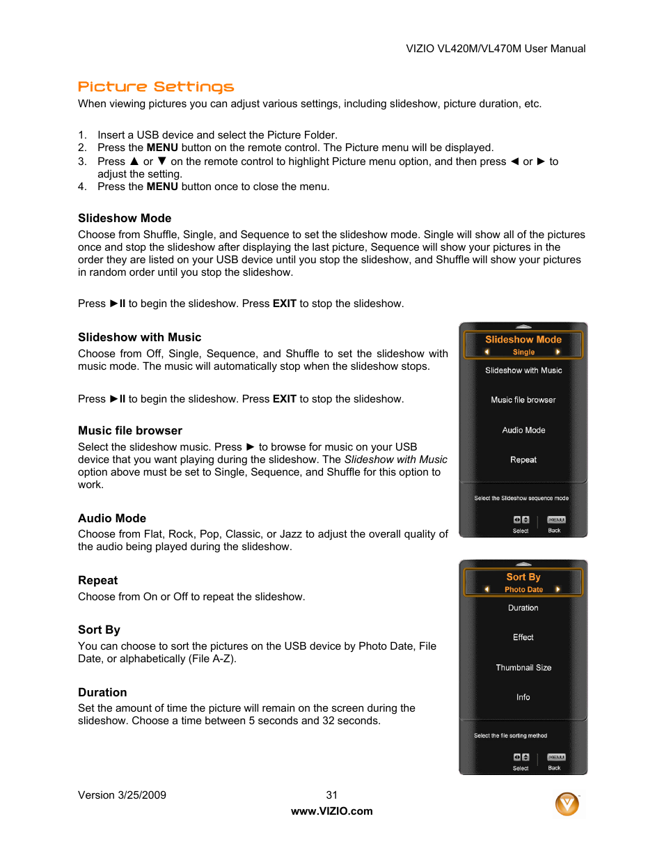 Picture settings | Vizio VL470M User Manual | Page 31 / 64