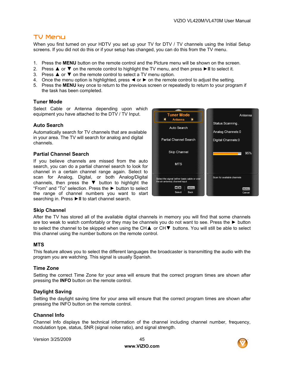 Tv menu | Vizio VL470M User Manual | Page 45 / 64