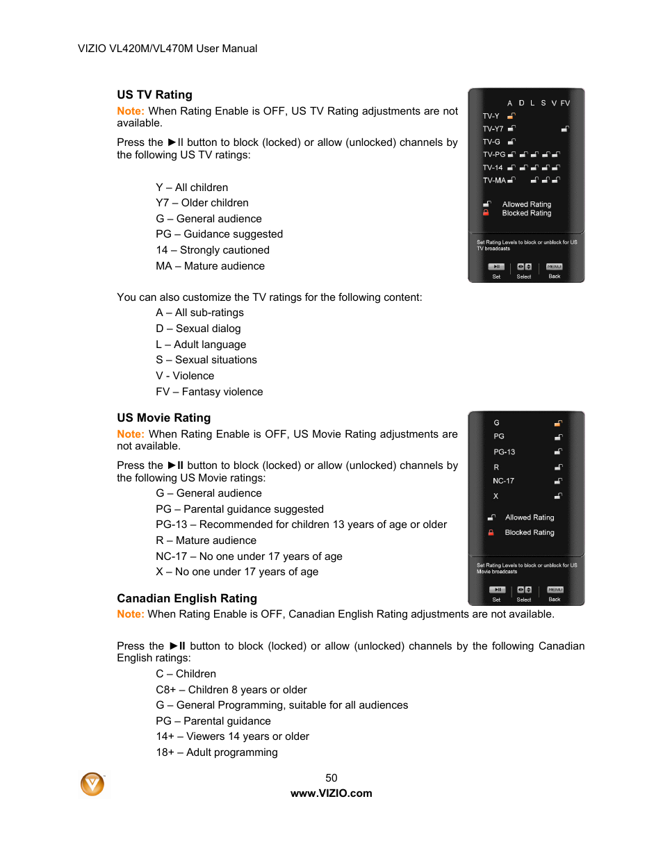 Vizio VL470M User Manual | Page 50 / 64