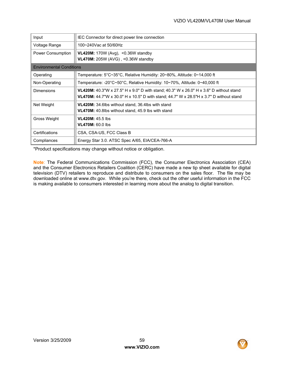 Vizio VL470M User Manual | Page 59 / 64