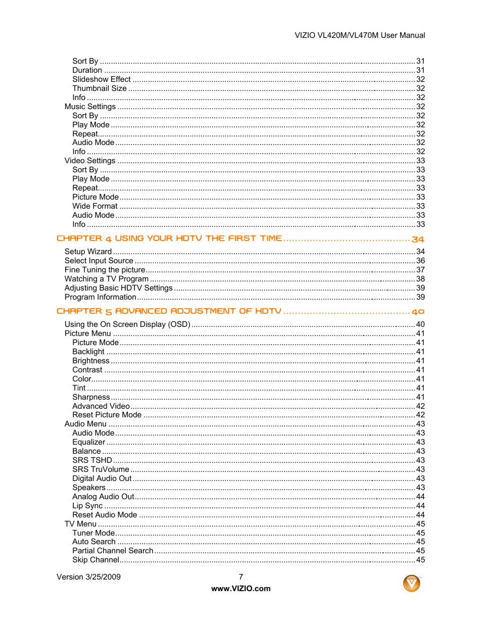 Vizio VL470M User Manual | Page 7 / 64