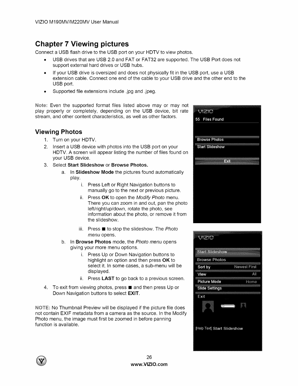Chapter 7 viewing pictures, Viewing photos | Vizio M190MV User Manual | Page 26 / 51