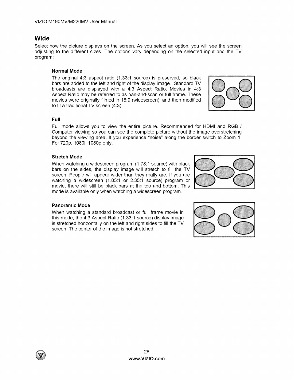 Wide | Vizio M190MV User Manual | Page 28 / 51