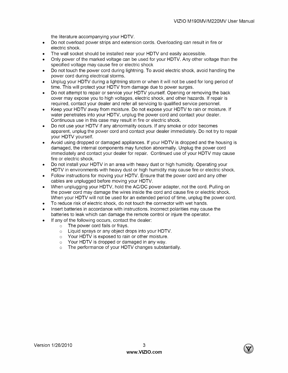 Vizio M190MV User Manual | Page 3 / 51