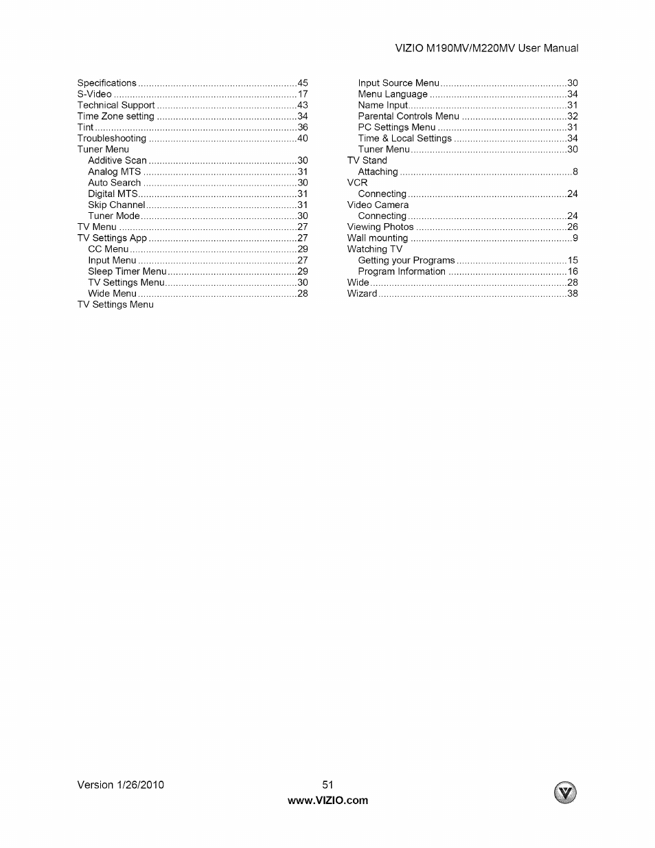 Vizio M190MV User Manual | Page 51 / 51