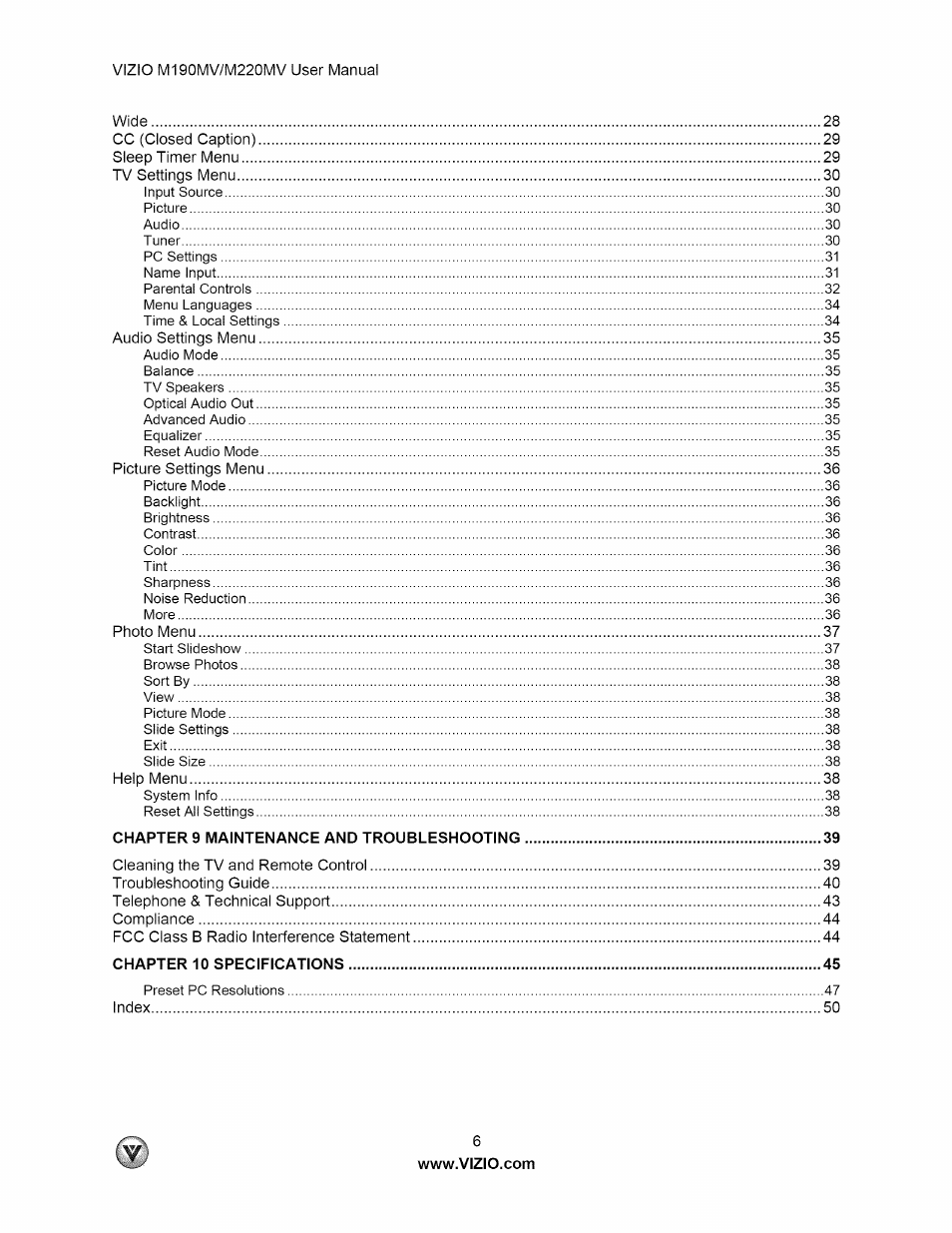 Vizio M190MV User Manual | Page 6 / 51