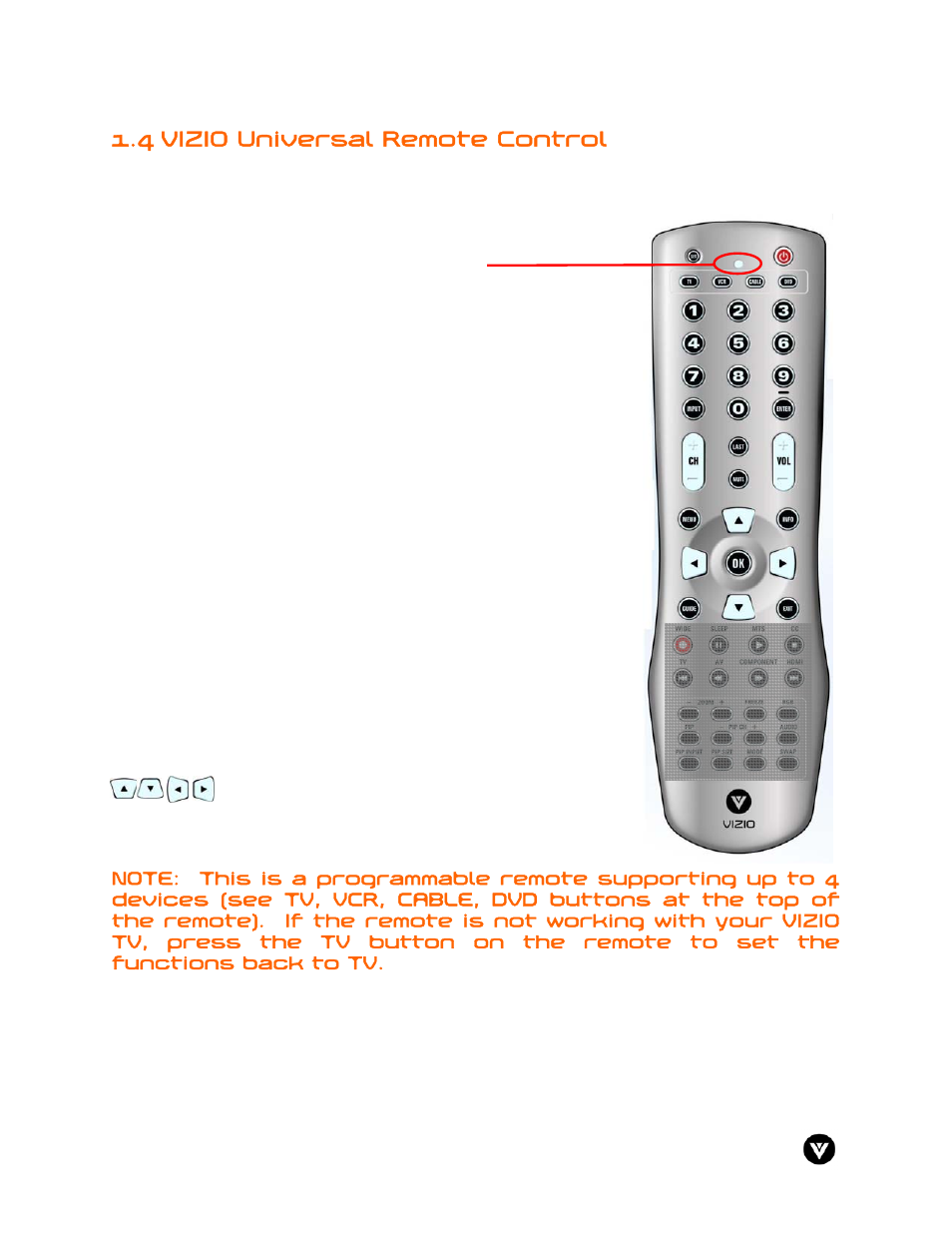 4 vizio universal remote control | Vizio GV47L User Manual | Page 13 / 75