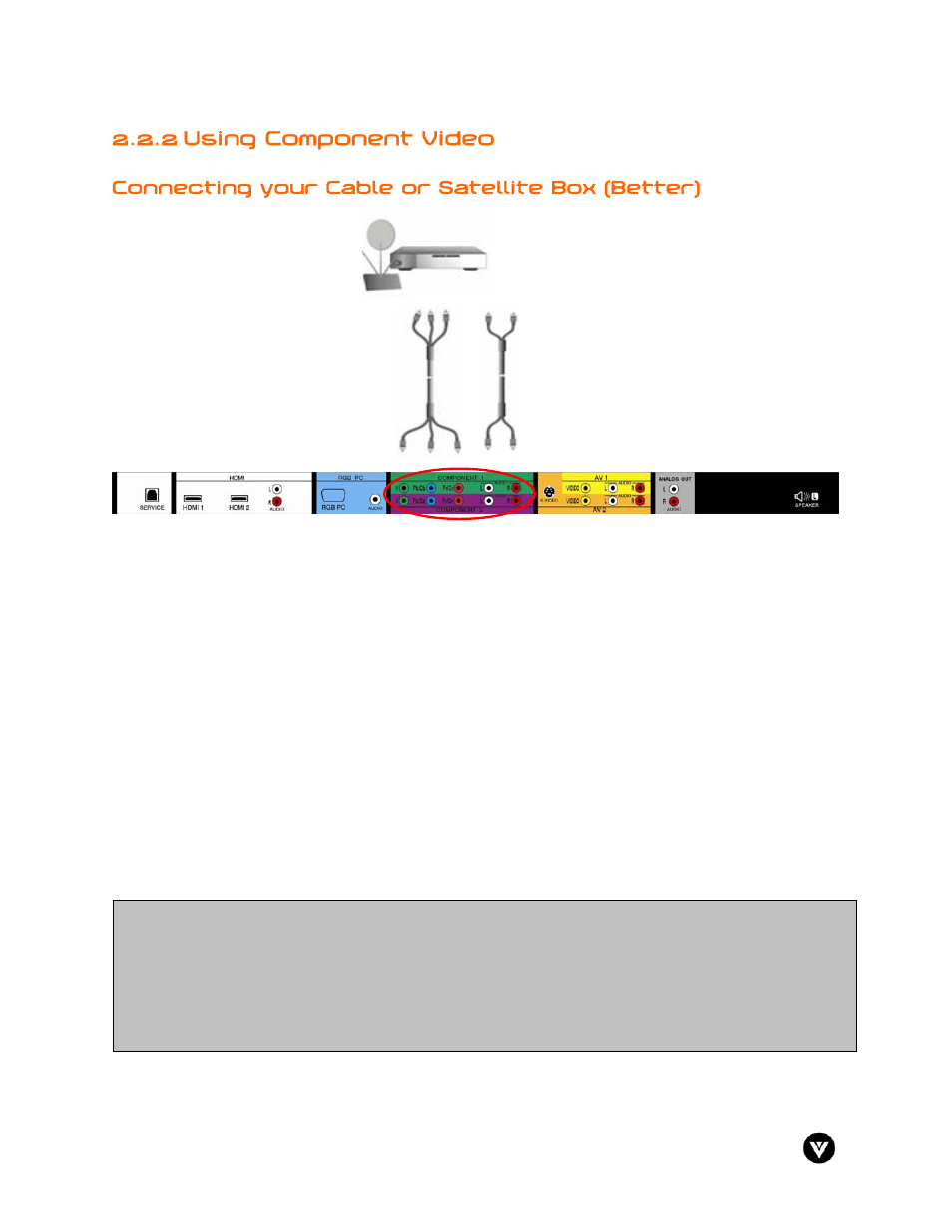 2 using component video | Vizio GV47L User Manual | Page 19 / 75