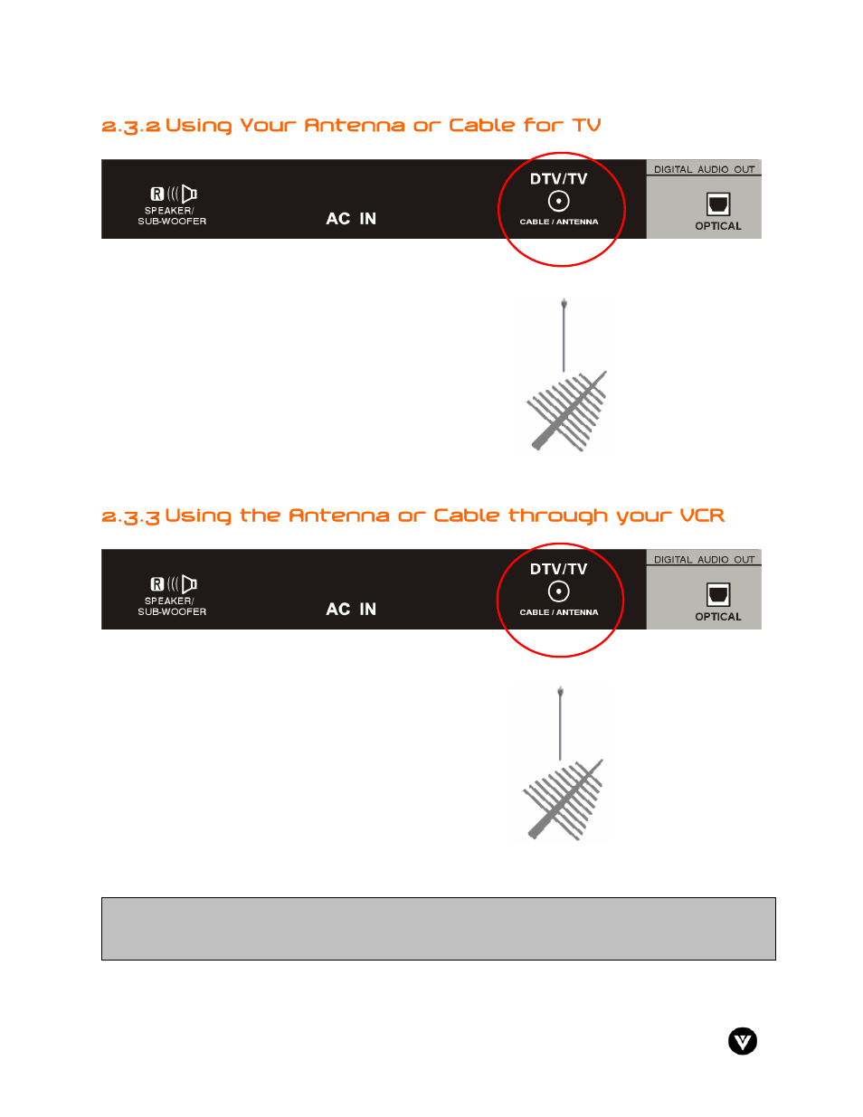 2 using your antenna or cable for tv, 3 using the antenna or cable through your vcr | Vizio GV47L User Manual | Page 21 / 75