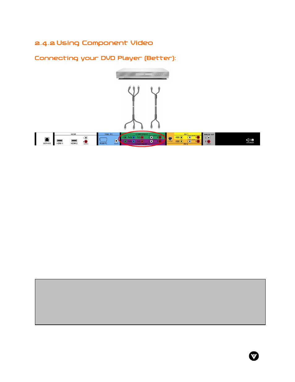 2 using component video | Vizio GV47L User Manual | Page 24 / 75