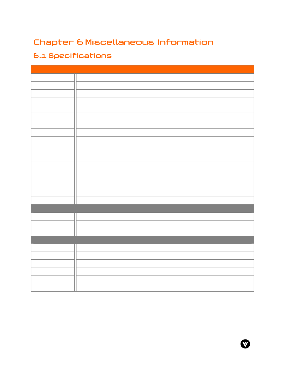 Chapter 6 miscellaneous information, 1 specifications | Vizio GV47L User Manual | Page 63 / 75