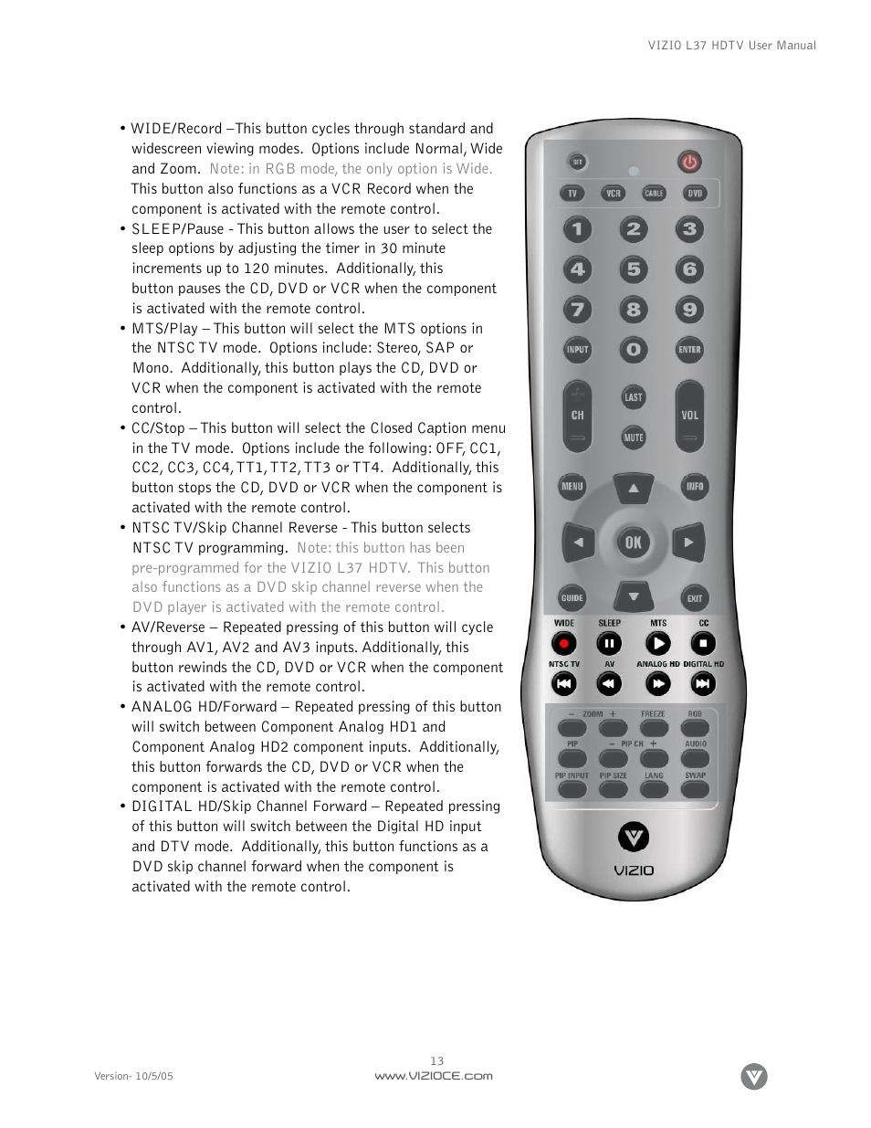 Vizio L37 User Manual | Page 13 / 81
