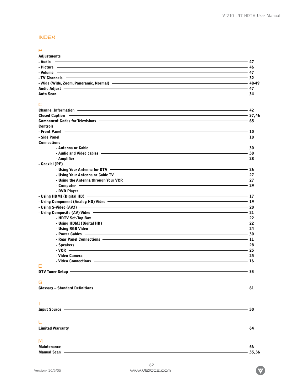 Vizio L37 User Manual | Page 62 / 81