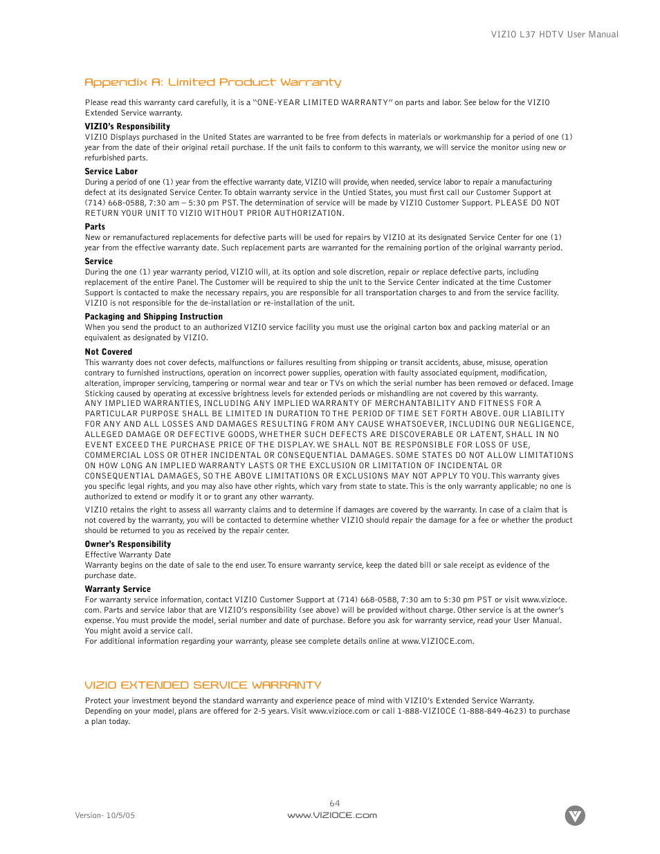 Vizio L37 User Manual | Page 64 / 81