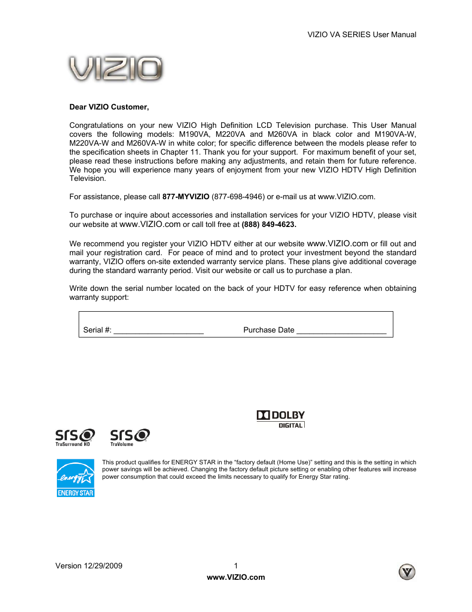 Vizio M260VA User Manual | 51 pages